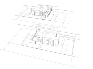 House building sketch architectural 3d illustration