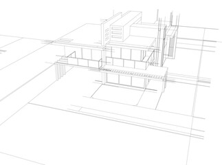 House building sketch architectural 3d illustration