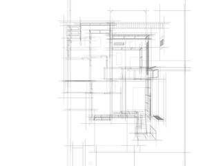 House building sketch architectural 3d illustration