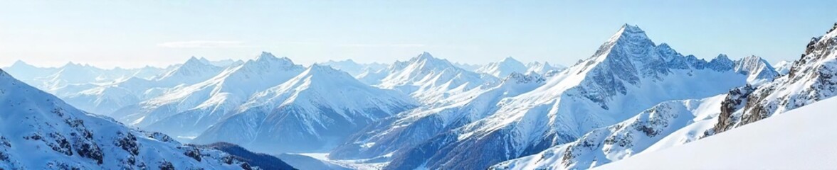 Majestic snow-covered mountain range, pristine winter landscape Serene peaks, untouched snow, breathtaking view Perfect for travel, nature, and winter themed projects , winter, climate, alpine