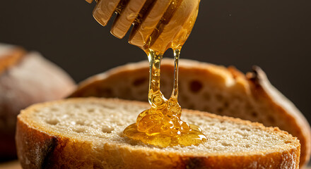 Golden Honey Drizzled on Crusty Bread A Delicious Treat