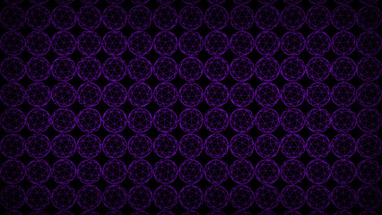 Purple color wired icosphere rotating slowly on black background, multiple spheres geometrical dark background