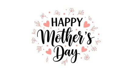 Naklejka premium Happy mothers day text with hearts and flowers isolated on white background
