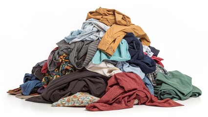Pile of Clothes High-Angle View, Colorful Fabrics, Messy Composition, Laundry, Textile Laundry, Clothing