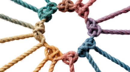 Colorful ropes intertwined in a circle, radiating outward