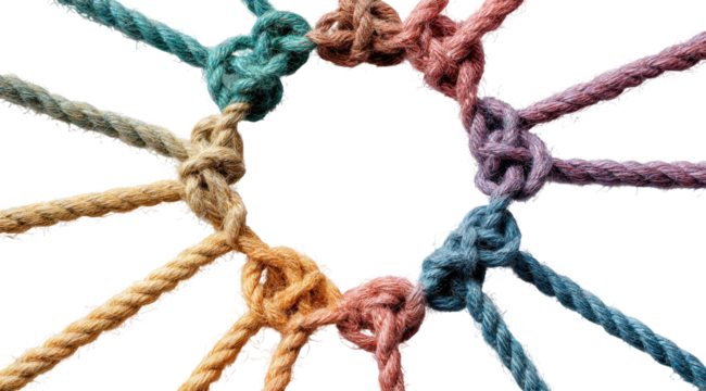 Colorful ropes intertwined in a circle, radiating outward