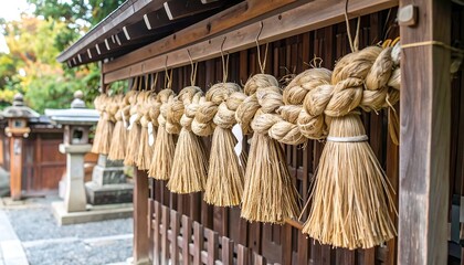 Wooden Shrine with Woven Decor