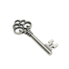 Ornate Antique Silver Key on Black Background