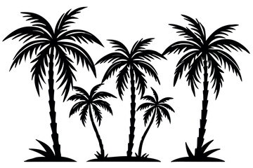 Tropical island paradise with palm tree silhouettes at sunset