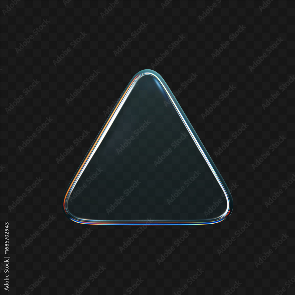 Wall mural 3d crystal glass triangle with refraction and iridescent effects isolated on dark background. render