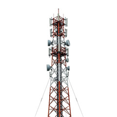 Tall Cell Tower with Multiple Antennas Against Black Sky