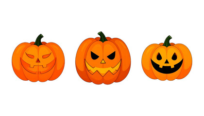 set of halloween jack o lantern isolated on transparent background, png