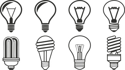 Naklejka premium Collection of diverse light bulb icons representing energy and innovation