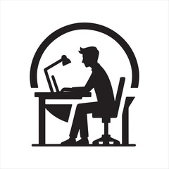 working at desk vector silhouette art logo design illustration idea collections.