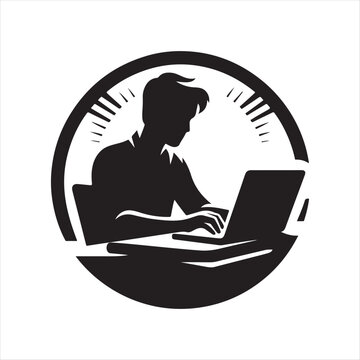 recommend clip art: working at desk vector silhouette art logo design illustration idea collections.