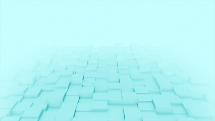 Cyan color 3d cubes slowly moving blank 3d space background