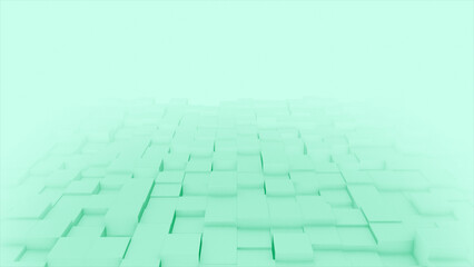 Turquoise color 3d cubes slowly moving blank 3d space background
