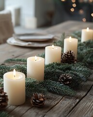Rustic Christmas candles with natural decor high resolution picture