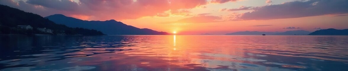 Obraz premium Serene Europa lagoon at sunset, reflecting the vibrant sky Calm waters, gentle ripples, and tranquil atmosphere Perfect for travel, nature, and serenity themes , reflection, nature