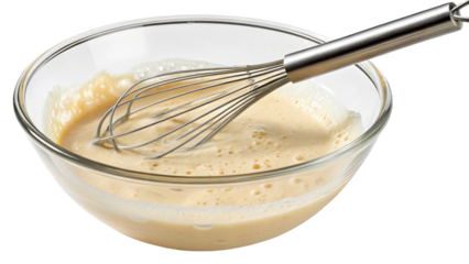 Whisking delicious pancake batter in a clear glass bowl for perfect breakfast every single time