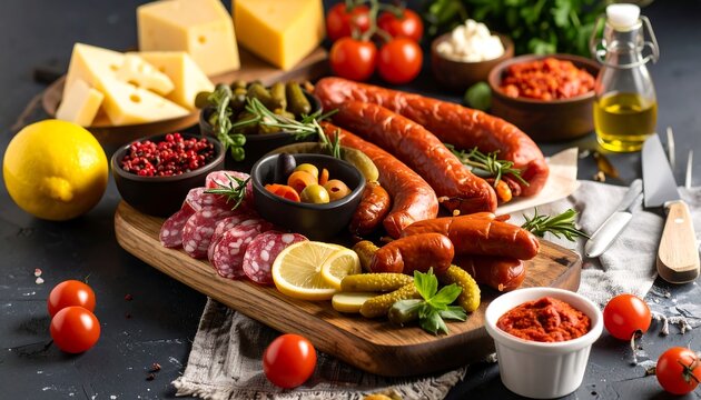 Appetizing arrangement showcasing assorted charcuterie and cheeses