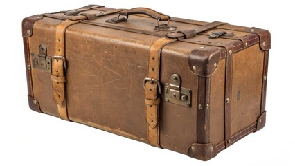 Vintage Leather Suitcase Full Shot, Brown Leather Texture, Travel Concept,Antique Luggage Vintage Suitcase,Travel Bag