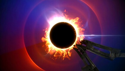 A digital art piece of a fiery eclipse