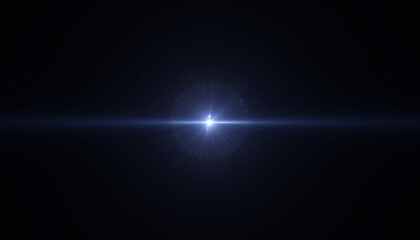 Blue lens flare shining like a star in dark cosmic background