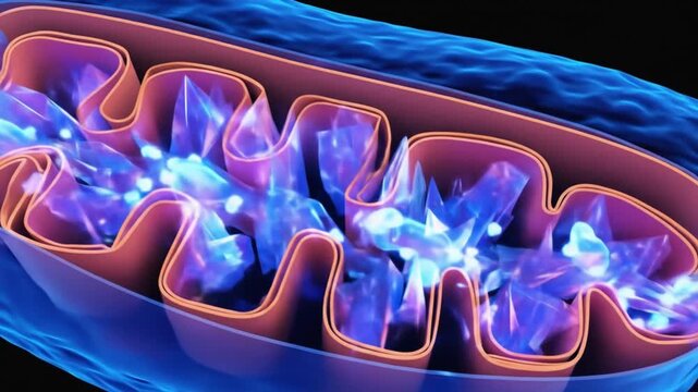 Detailed visualization of a mitochondrion showcasing its structure and functions within a cell