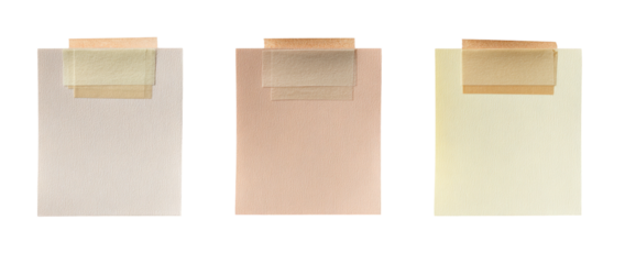 Three blank notepads with beige, peach, and cream colored backgrounds.  Each notepad has a strip of light beige tape across the top
