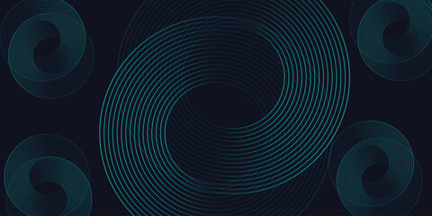 Modern dark blue abstract horizontal banner background with glowing geometric lines.