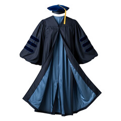 Academic graduation gown and cap, isolated on transparent background