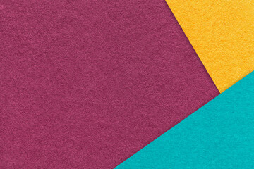 Abstract purple, yellow and turquoise paper background with copy space. Template for presentation, banner, card design