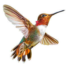 Fototapeta premium Colorful Hummingbird in flight isolated on a transparent white background, clipping path
