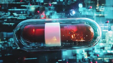 Futuristic medicine capsule floating over circuit board - Powered by Adobe