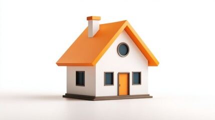 Minimal house model with orange roof and clean design on white background.