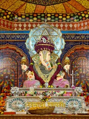 31 August 2025, Pune, Maharashtra, India, Beautiful sculpture of Lord Ganesh called as Hutatma Babu Genu Mandal (pandal) near Mandai location during Ganesh Utsav Festival 2025.