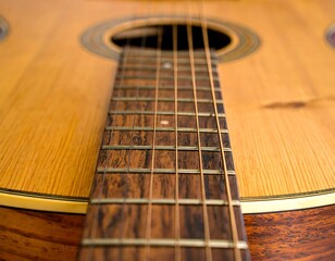 Fototapeta premium Close-up of acoustic guitar neck and fretboard