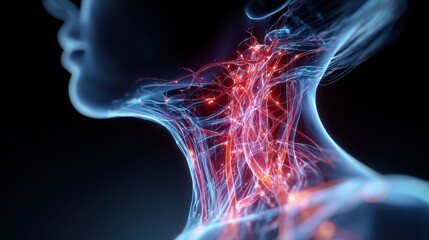 Human Neck Anatomy with Blood Vessels and Nervous System Illustration