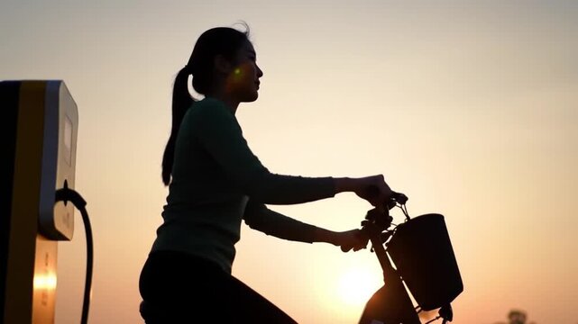 Electric bike charging at sunset