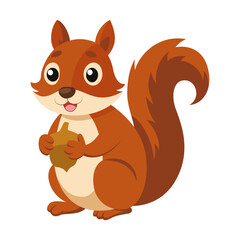 Cute cartoon squirrel holding an acorn isolated on white background vector illustration