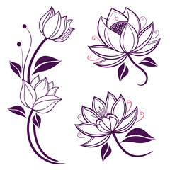 Lotus flower icons. Pink with Purple lotus flower. Vector lotus icons set on white background
