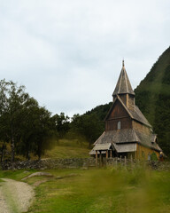 Wooden church in Norway valley