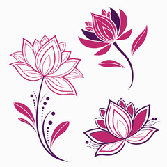 Lotus flower icons. Pink with Purple lotus flower. Vector lotus icons set on white background