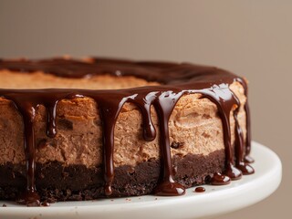 Decadent Chocolate Drizzle Cake, A Symphony of Textures and Colors on a White Platter.