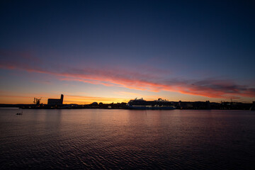 Sunset with a cruise ship in Oslo