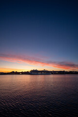 Sunset over a harbor in Oslo