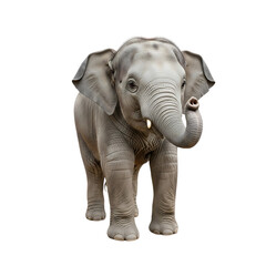 Fototapeta premium Young elephant calf standing and looking forward isolated on transparent background