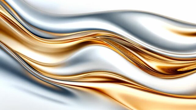 Metallic gold and silver waves create a luxurious and elegant abstract background