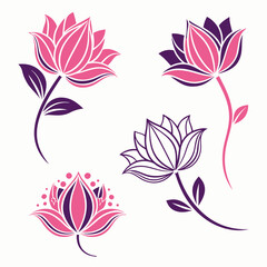 Lotus flower icons. Pink with Purple lotus flower. Vector lotus icons set on white background